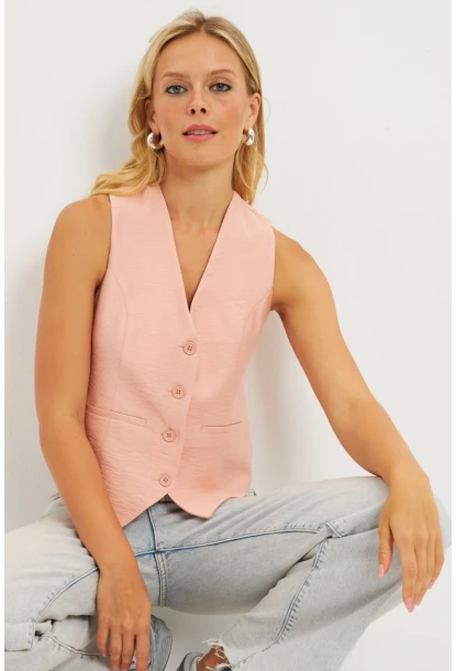 Kadın Pudra Keten Astarlı Yelek TW60046