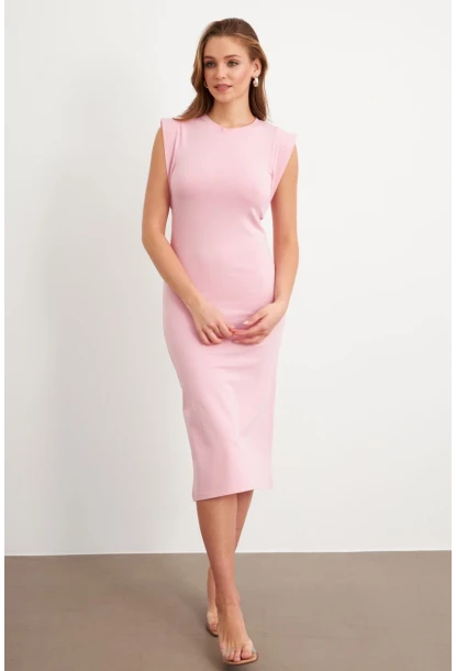 Kadın Pudra Kolsuz Basic Midi Elbise FLU7109