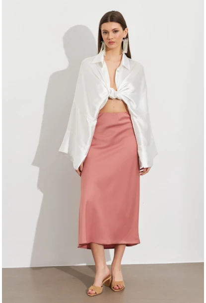 Kadın Pudra Saten Çan Etek SE20