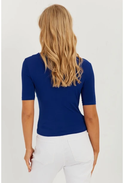 Kadın Saks Büzgülü Bluz YZ623