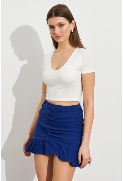 Kadın Saks Drapeli Etek ROP109
