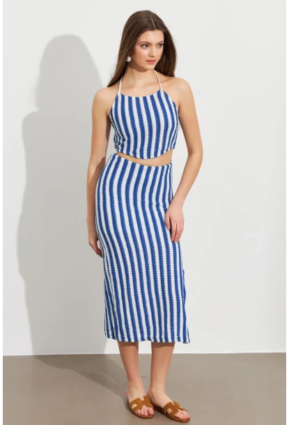 Kadın Saks Etekli Triko Takım ROP108