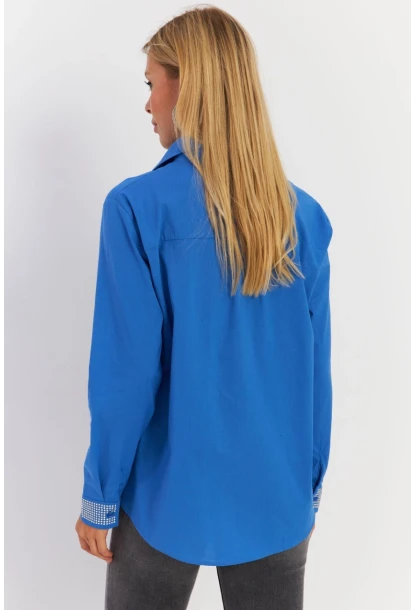 Kadın Saks Manşeti Taşlı Gömlek MZER415