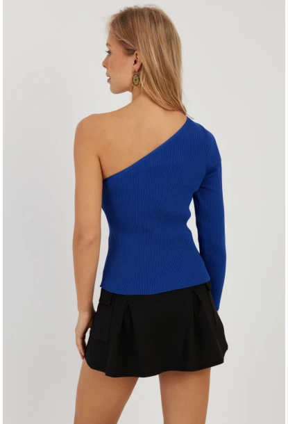 Kadın Saks Tek Omuz Triko Bluz YV204