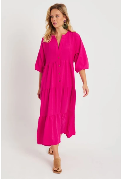 Kadın Salaş Midi Elbise Fuşya Q982