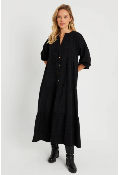 Kadın Salaş Midi Elbise Siyah Q982