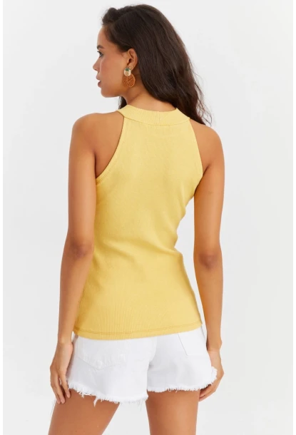 Kadın Sarı Kaşkorse Kolsuz Bluz Yİ1566