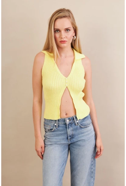 Kadın Sarı Polo Yaka Yumoş Yelek ZH050