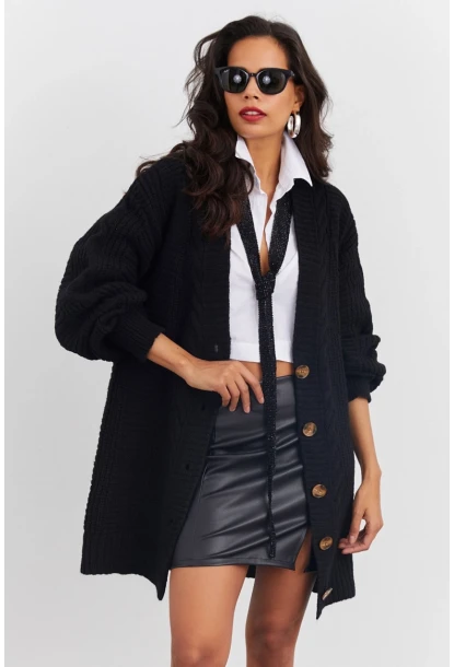 Kadın Siyah Ajurlu Hırka YV108