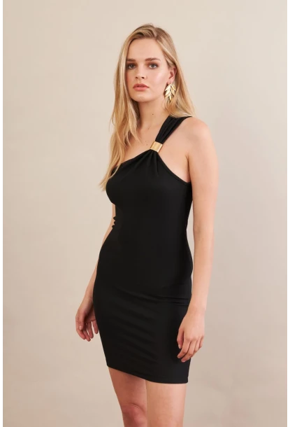 Kadın Siyah Aksesuarlı Mini Elbise FRY2315