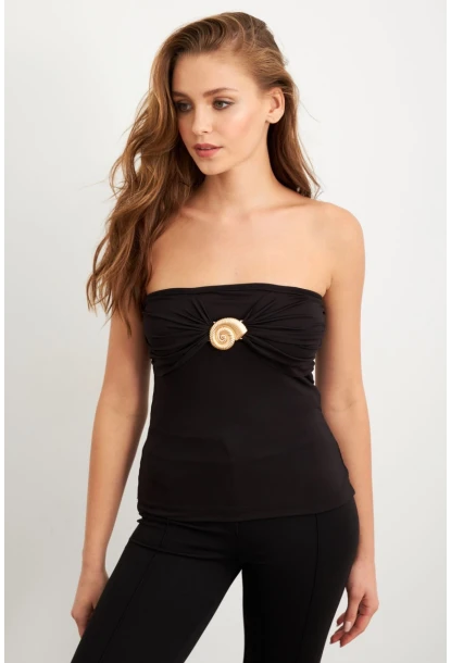 Kadın Siyah Aksesuarlı Straplez Bluz EY3086