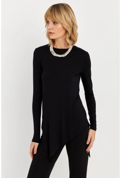 Kadın Siyah Asimetrik Tunik MLPP1186-1