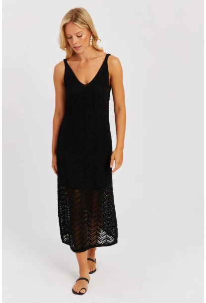 Kadın Siyah Askılı Astarlı Elbise YZ629