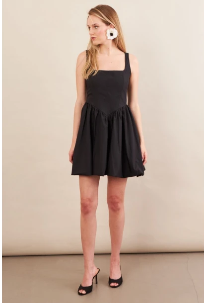 Kadın Siyah Askılı Mini Balon Elbise ERL105