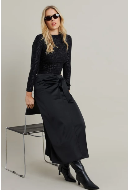 Kadın Siyah Bağlama Detaylı Anvelop Midi Etek CAR1100