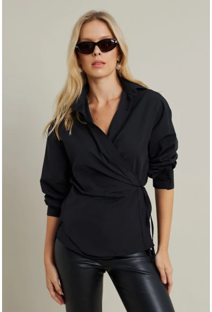 Kadın Siyah Bağlama Detaylı Gömlek ZER418