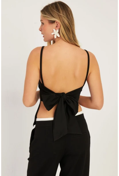 Kadın Siyah Bağlamalı Bluz EY2766