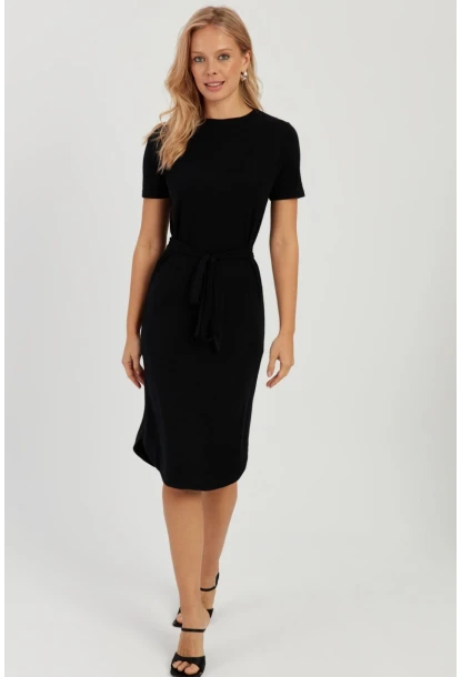 Kadın Siyah Bağlamalı Kaşkorse Midi Elbise LPP1270
