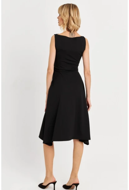 Kadın Siyah Bağlamalı Midi Elbise HOR0026