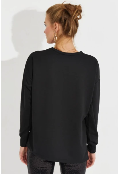 Kadın Siyah Bağlamalı Sweatshirt Yİ2493