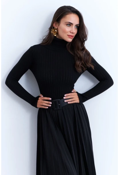 Kadın Siyah Balıkçı Yaka Triko Bluz MYV102-90