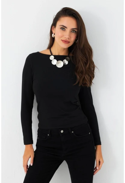 Kadın Siyah Basic Bluz RX449