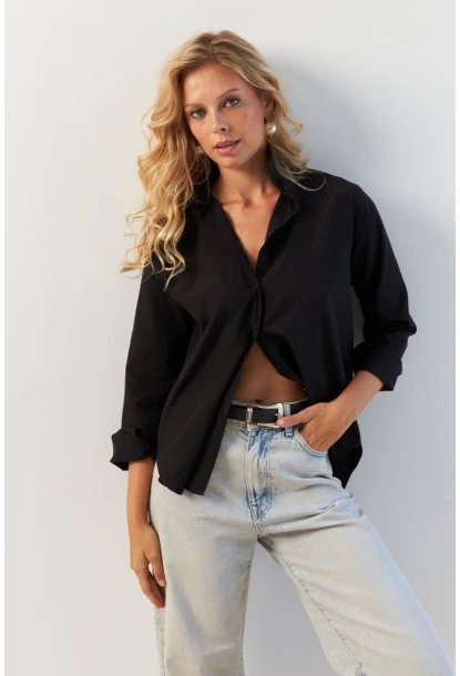 Kadın Siyah Basic Gömlek HNT02