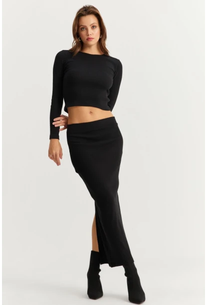 Kadın Siyah Basic Kaşkorse Alt- Üst Takım XL2042