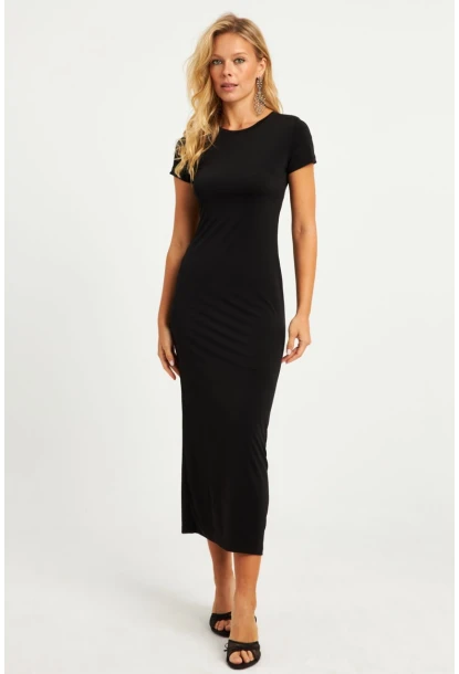 Kadın Siyah Basic Midi Elbise DMR261