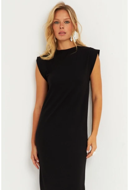Kadın Siyah Basic Midi Elbise DMR279