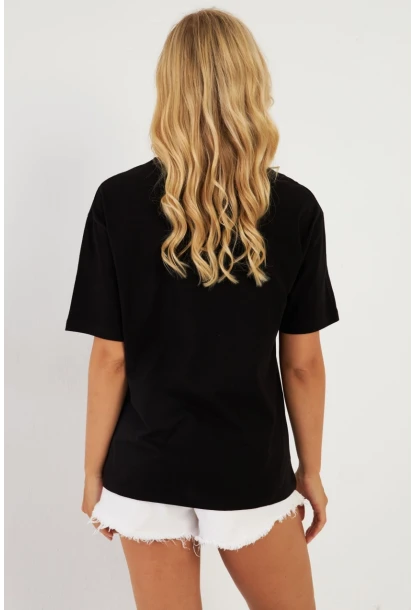 Kadın Siyah Baskılı T-Shirt AYD356