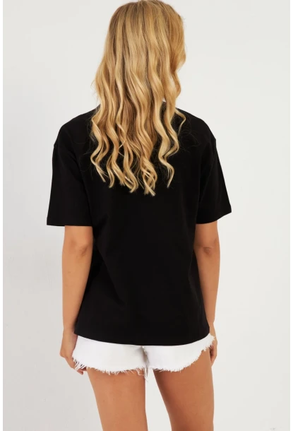 Kadın Siyah Baskılı T-Shirt AYD360