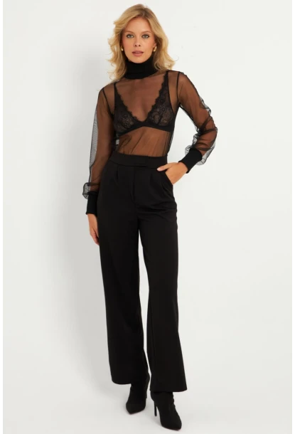 Kadın Siyah Beli Cırtlı Pantolon ELT3455