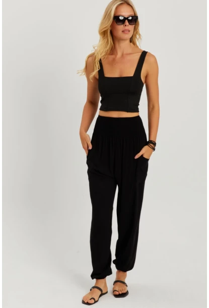 Kadın Siyah Beli Gipeli Şalvar Pantolon ÖM404