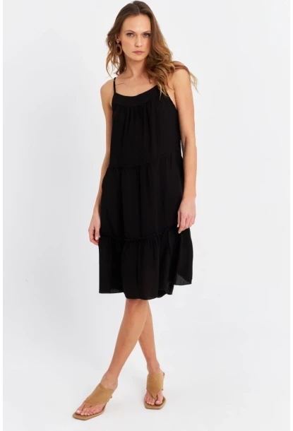 Kadın Siyah Beli İpli Midi Elbise PC22756