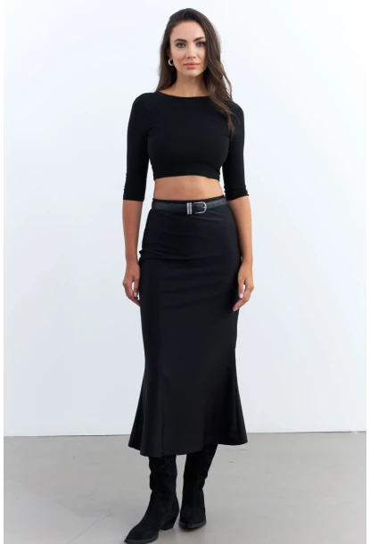 Kadın Siyah Beli Lastikli Etek FRY2235