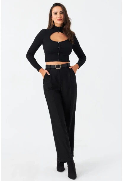 Kadın Siyah Beli Lastikli Pantolon ELA6782