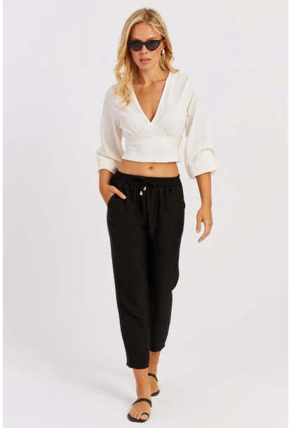 Kadın Siyah Beli Lastikli Pantolon GÇ161