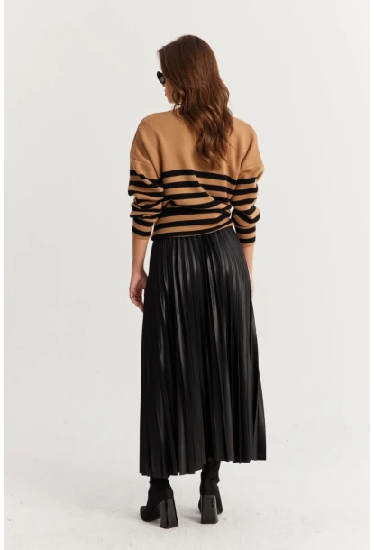 Kadın Siyah Beli Lastikli Pilise Etek GÇ190