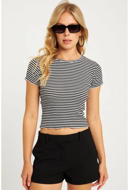 Kadın Siyah-Beyaz Çizgili Bluz XL2005