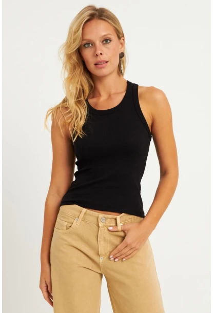 Kadın Siyah-Beyaz İkili Halter Yaka Fitilli Bluz MK12