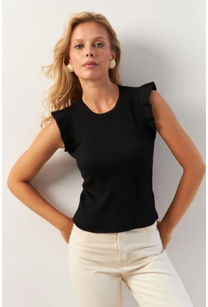 Kadın Siyah-Beyaz İkili Omuz Fırfırlı Bluz MK25