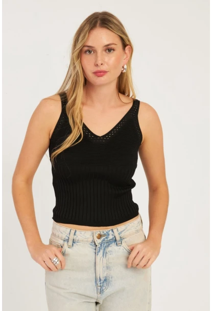 Kadın Siyah-Beyaz İkili V Yaka Triko Bluz SMT227