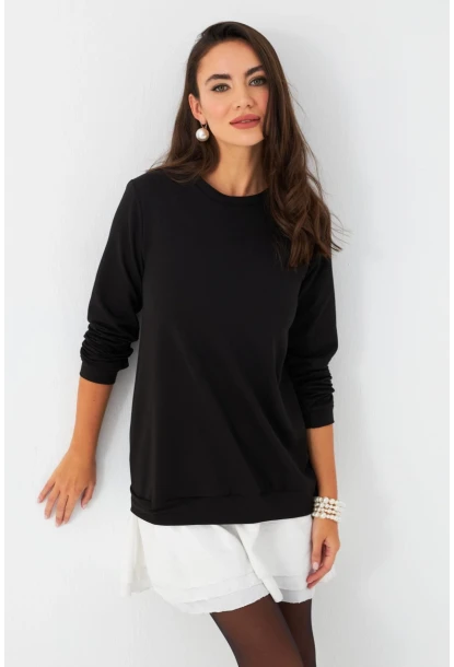 Kadın Siyah-Beyaz Leopar  Desenli Sweat Elbise B16