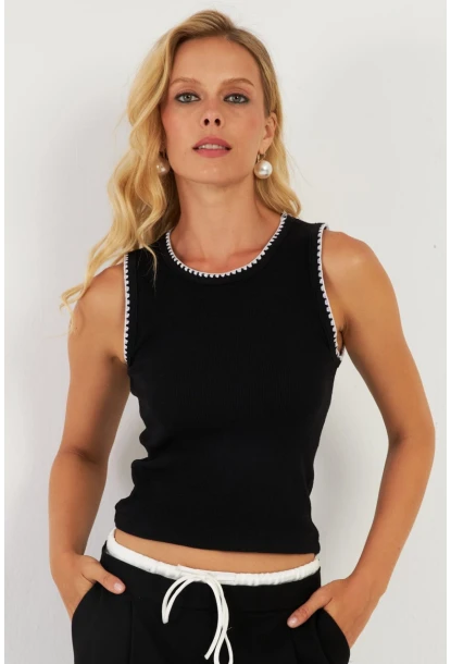 Kadın Siyah Biyeli Kaşkorse Bluz XL2023