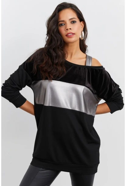 Kadın Siyah Bloklu Bluz ST819