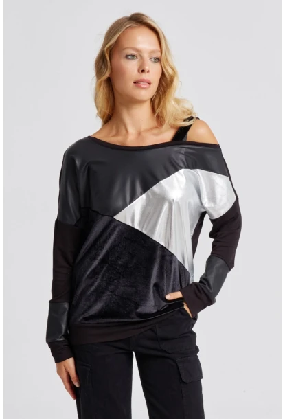 Kadın Siyah Bloklu Bluz ST825