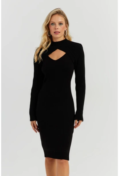 Kadın Siyah Bolerolu Triko Maxi Elbise YZ558