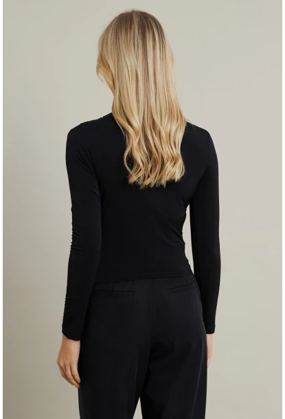 Kadın Siyah Büzgülü Bluz MDMR358