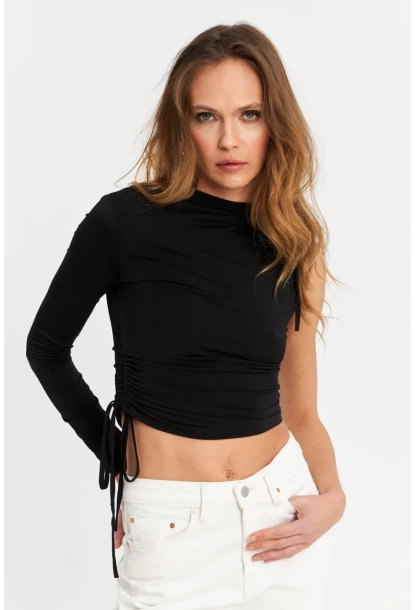 Kadın Siyah Büzgülü Tek Kol Bluz SB150